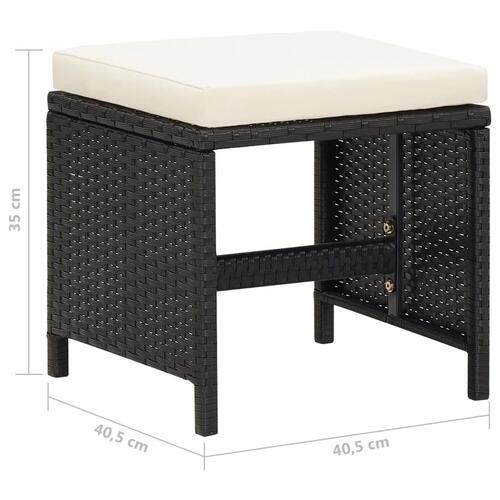 Havestol med skamler 4 dele polyrattan sort