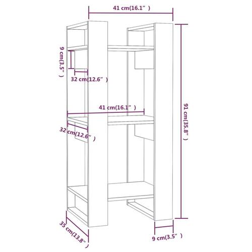 Bogreol/rumdeler 41x35x91 cm massivt fyrretræ hvid