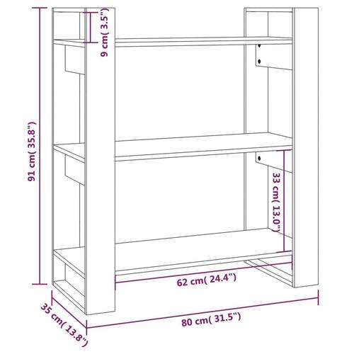 Bogreol/rumdeler 80x35x91 cm massivt fyrretræ