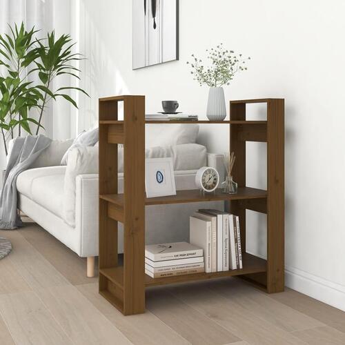 Bogreol/rumdeler 80x35x91 cm massivt fyrretræ gyldenbrun