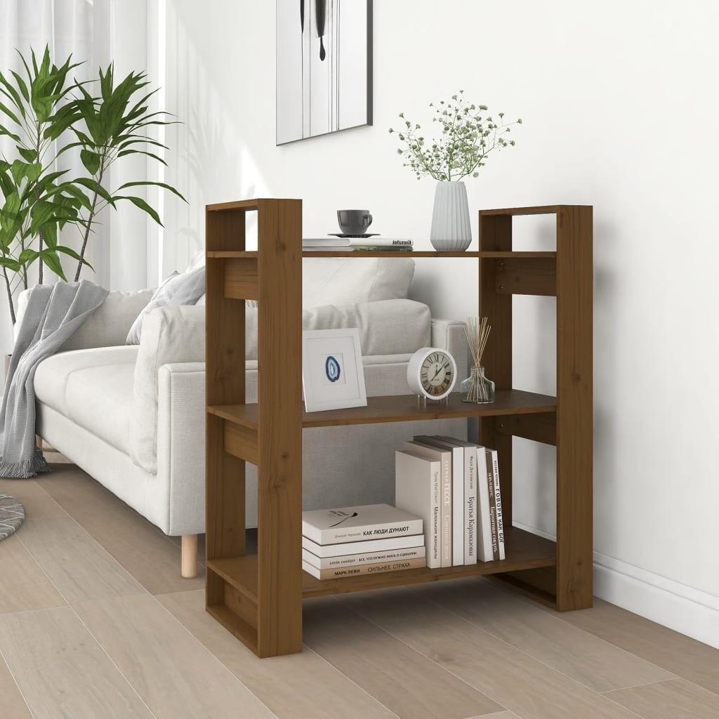 Bogreol/rumdeler 80x35x91 cm massivt fyrretræ gyldenbrun