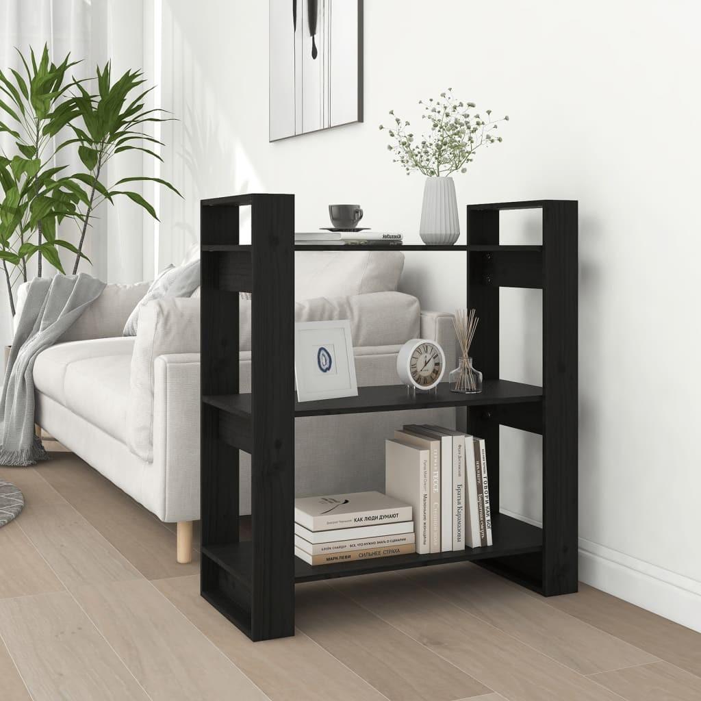 Bogreol/rumdeler 80x35x91 cm massivt fyrretræ sort