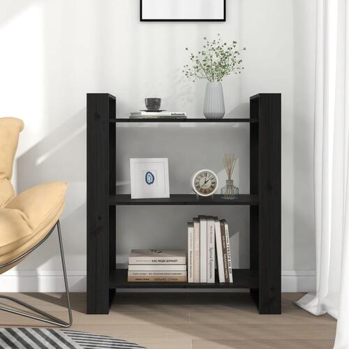 Bogreol/rumdeler 80x35x91 cm massivt fyrretræ sort