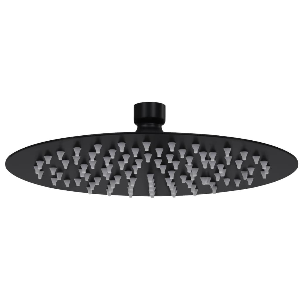 Regnbrusehoved 20 cm rund rustfrit stål sort