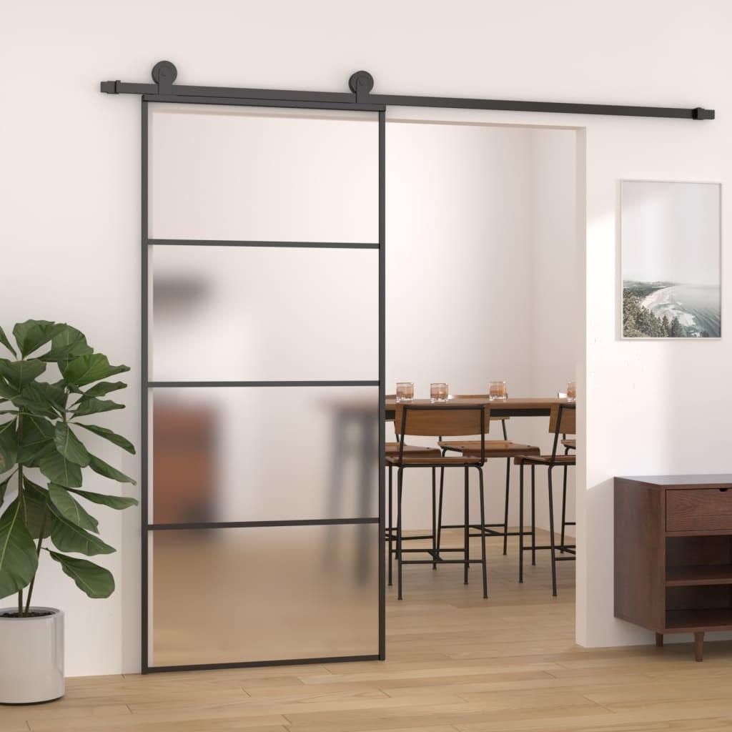 Skydedør 90x205 cm hærdet matteret glas og aluminium sort
