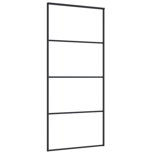 Skydedør 90x205 cm hærdet matteret glas og aluminium sort