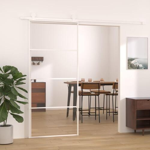 Skydedør 90x205 cm hærdet glas og aluminium hvid