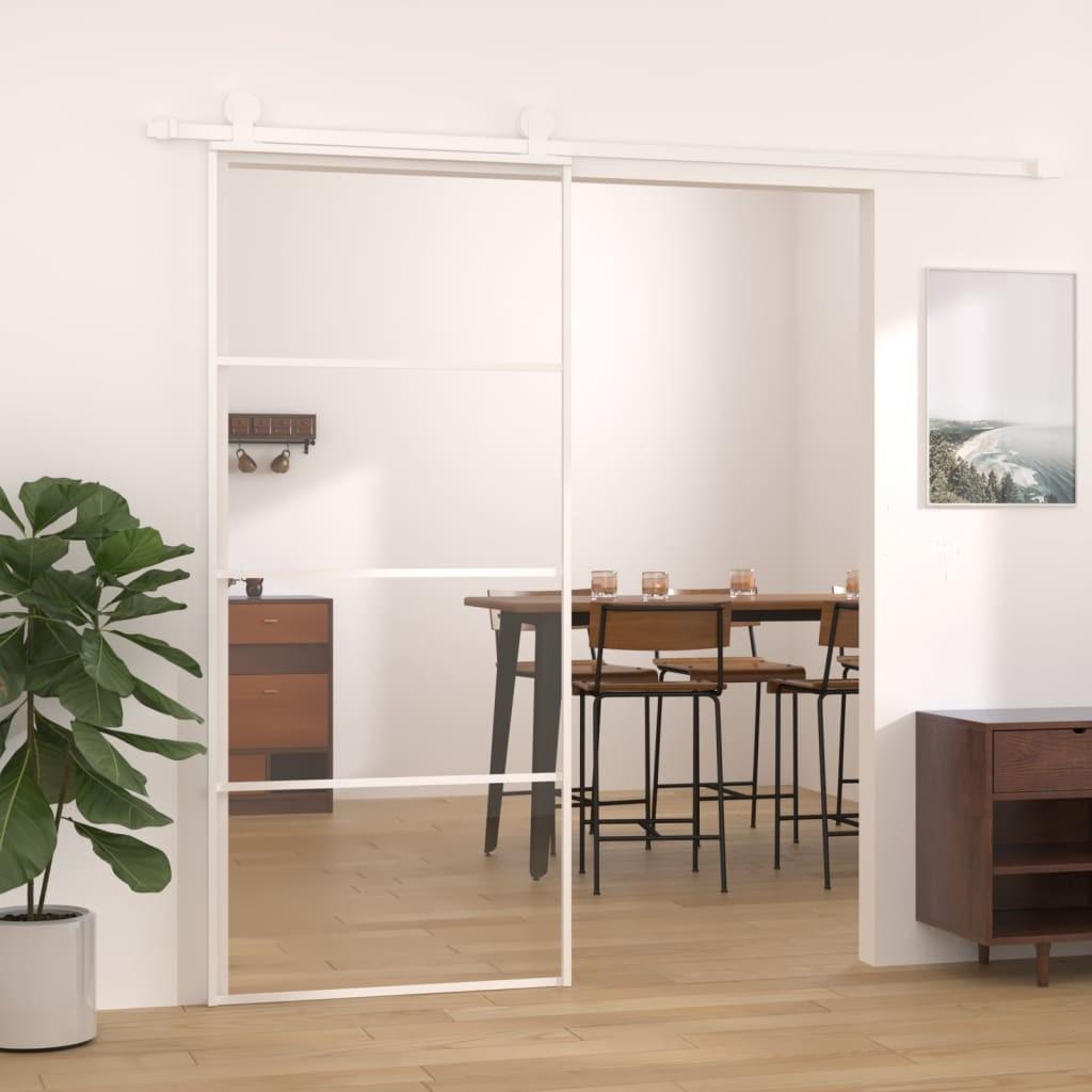 Skydedør 90x205 cm hærdet glas og aluminium hvid