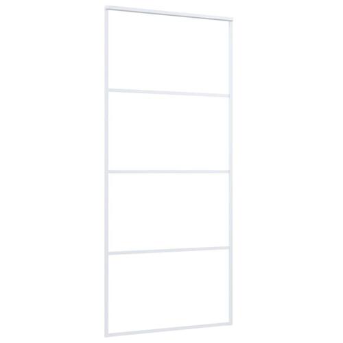 Skydedør 90x205 cm hærdet glas og aluminium hvid