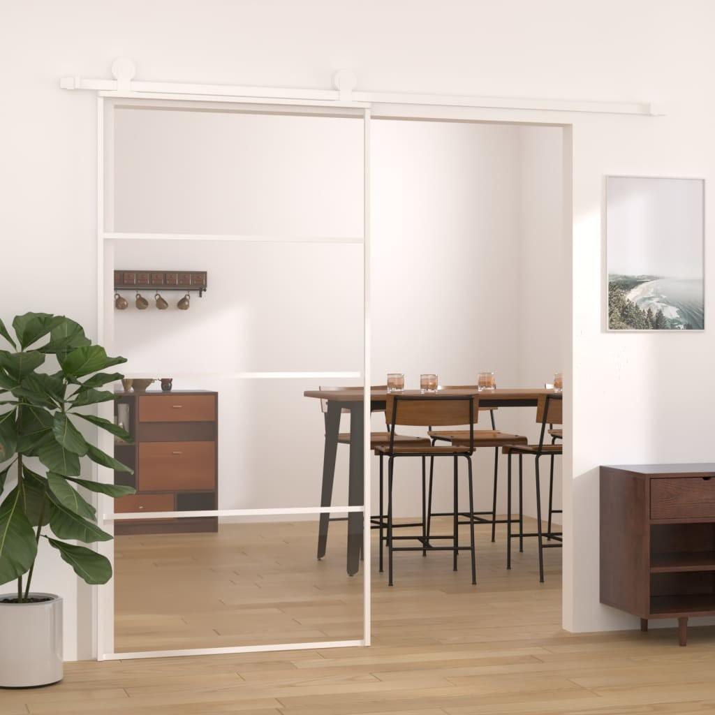 Skydedør 102,5x205 cm hærdet glas og aluminium hvid