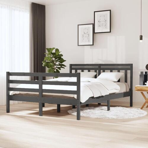 Sengeramme 140x190 cm massivt træ grå
