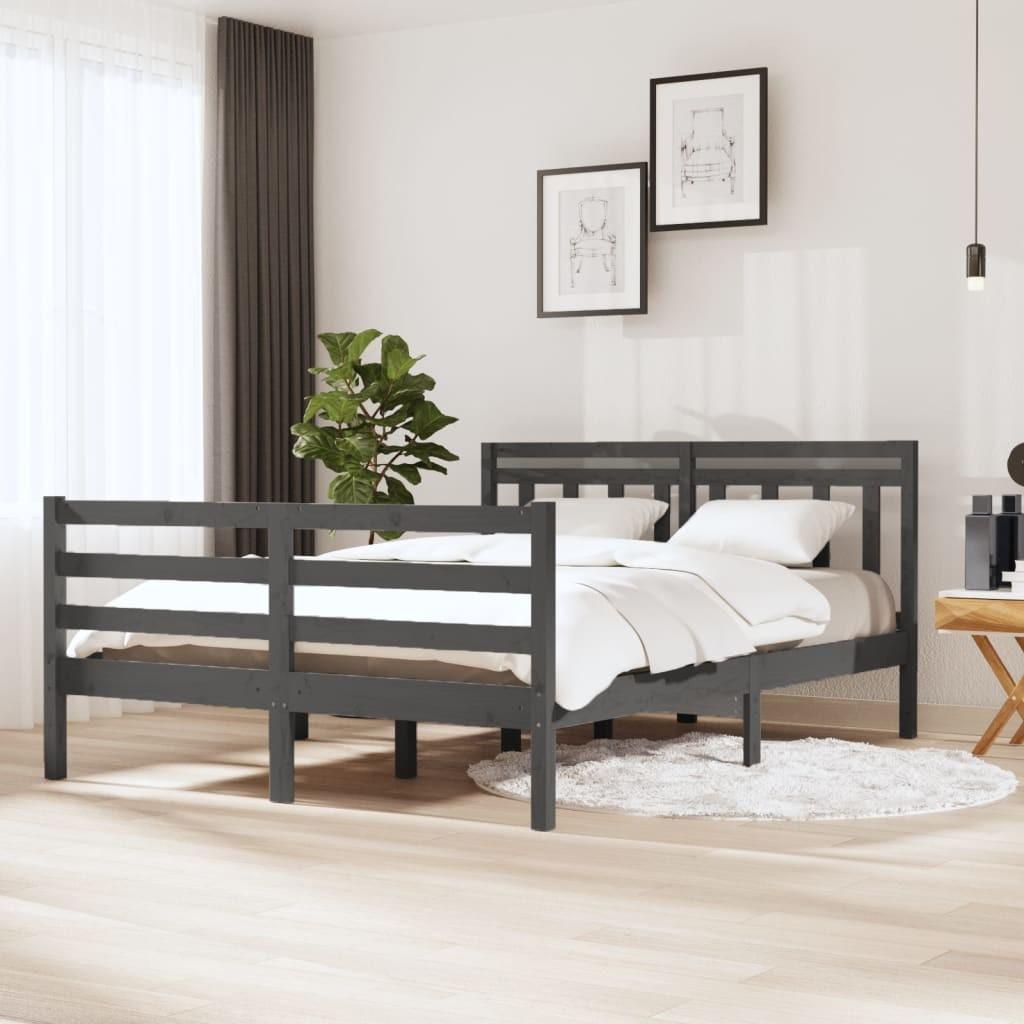 Sengeramme 140x190 cm massivt træ grå