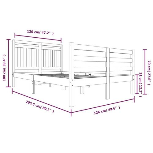 Sengeramme 120x200 cm massivt træ hvid