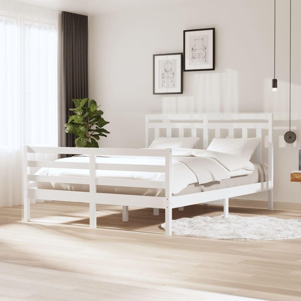 Sengeramme 160x200 cm King Size massivt træ hvid