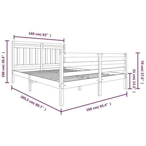 Sengeramme 160x200 cm King Size massivt træ hvid