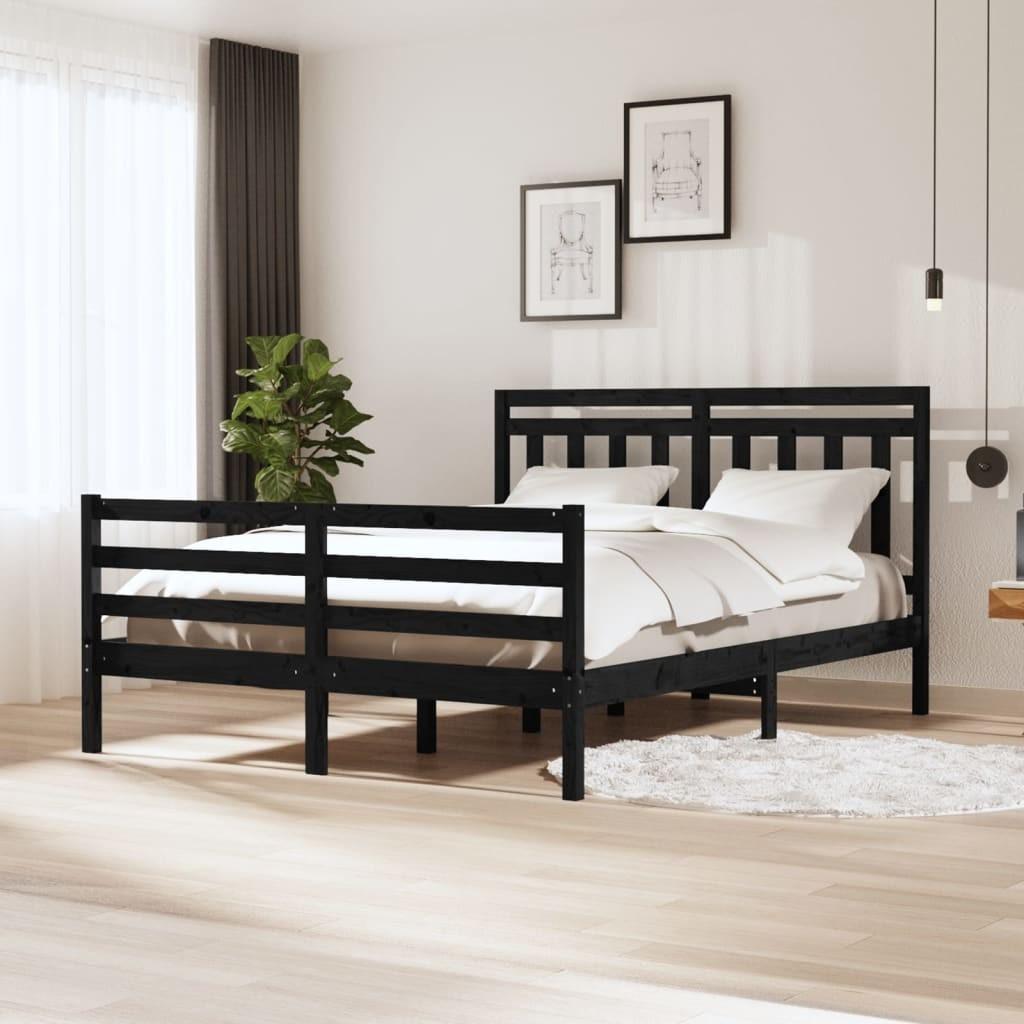Sengeramme 160x200 cm massivt træ sort