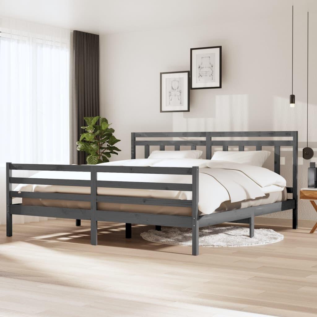 Sengeramme 200x200 cm massivt træ grå