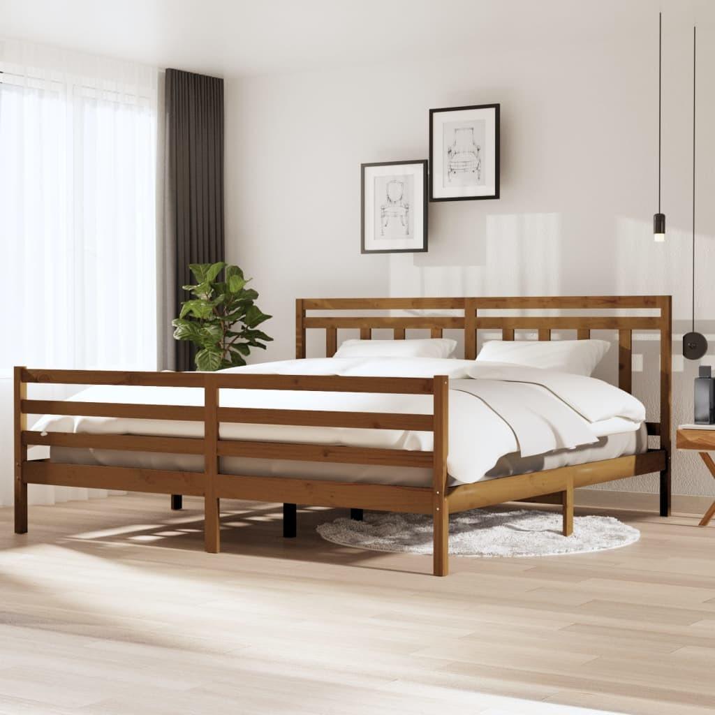 Sengeramme 200x200 cm massivt træ gyldenbrun