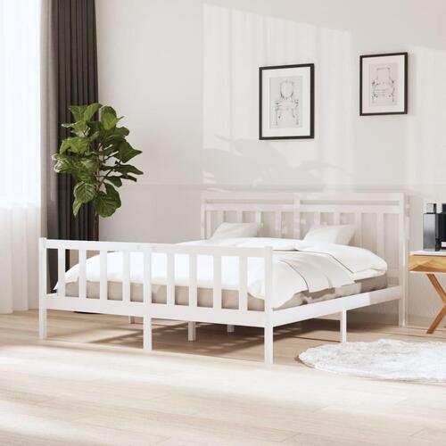 Sengeramme 160x200 cm King Size massivt træ hvid