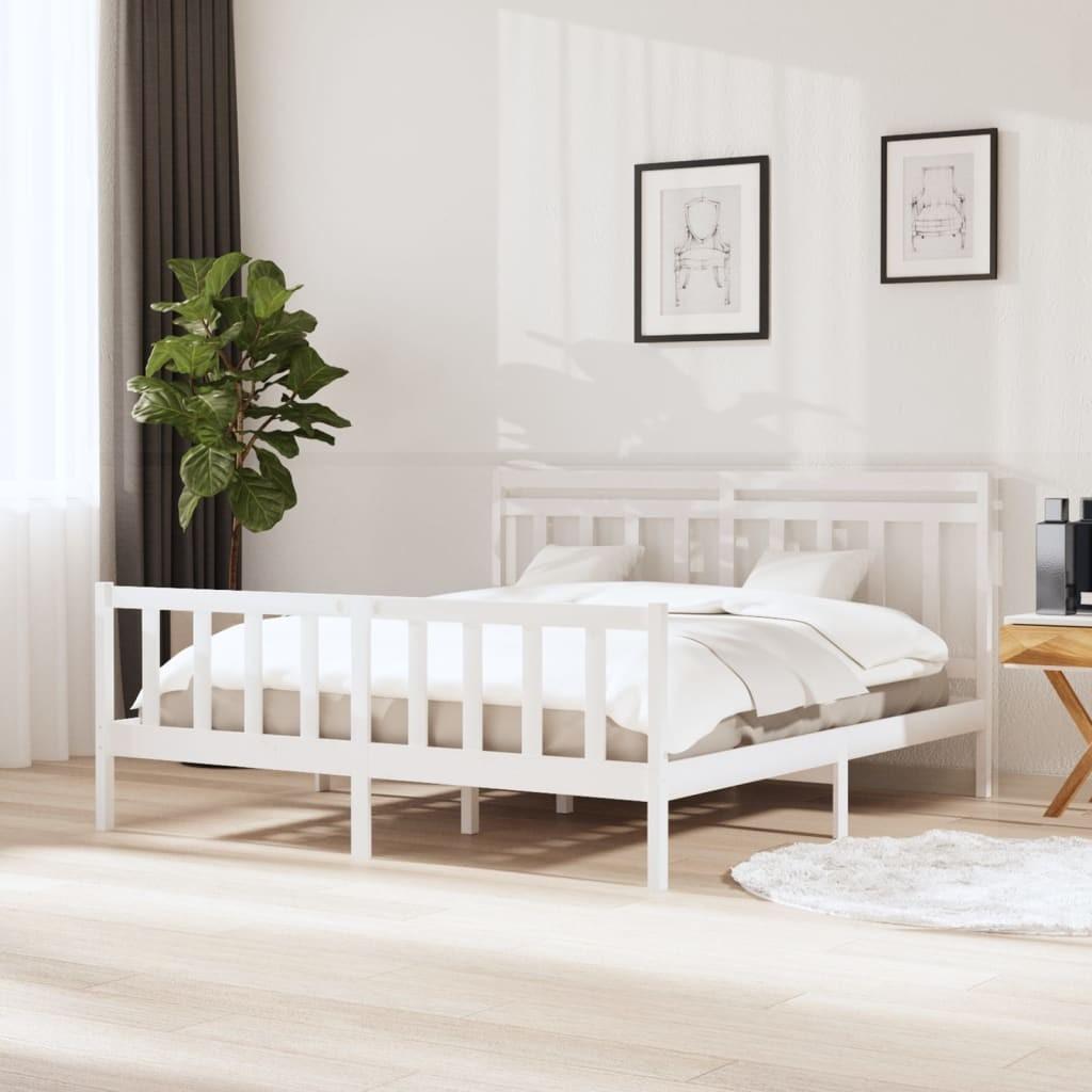 Sengeramme 160x200 cm King Size massivt træ hvid