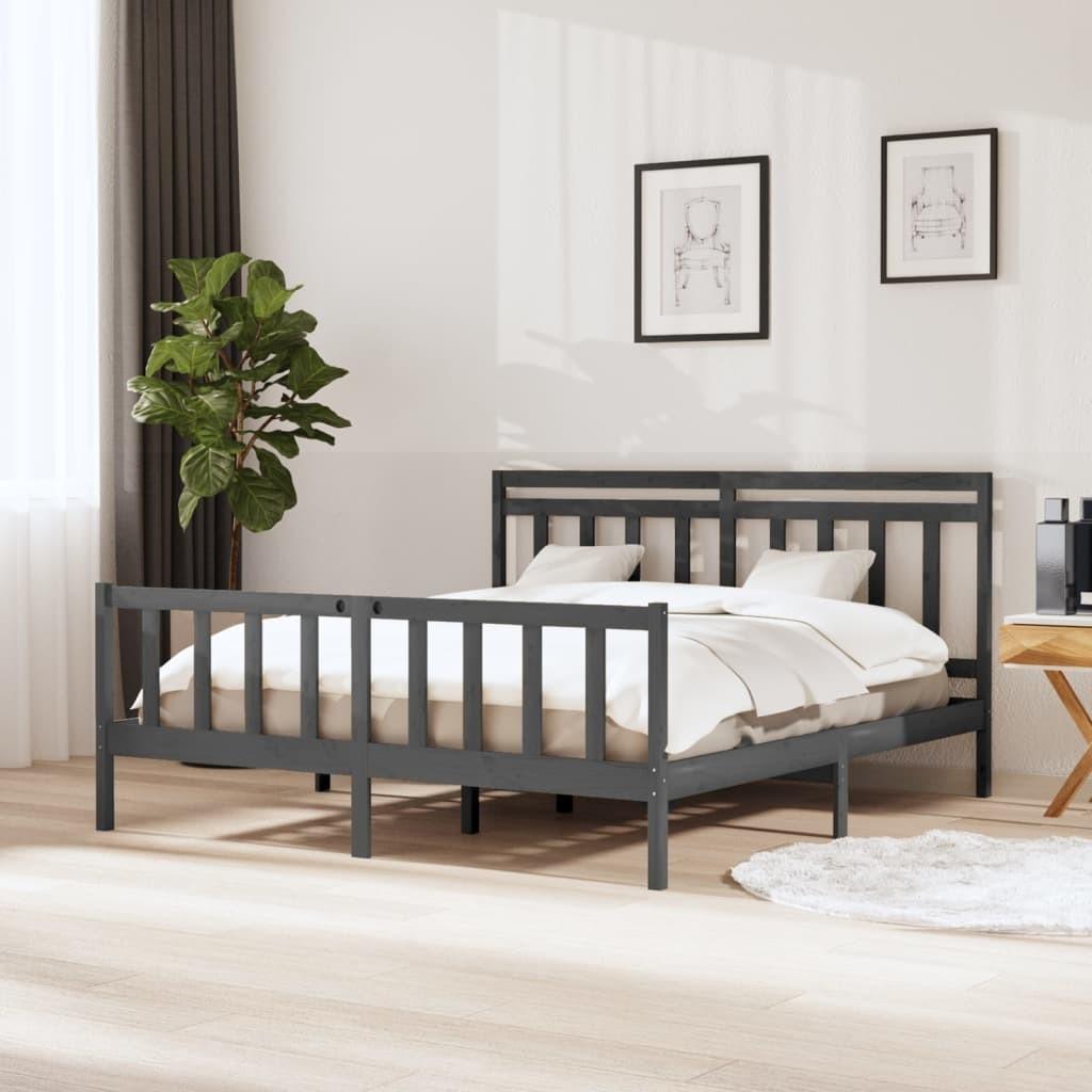 Sengeramme 160x200 cm massivt træ grå