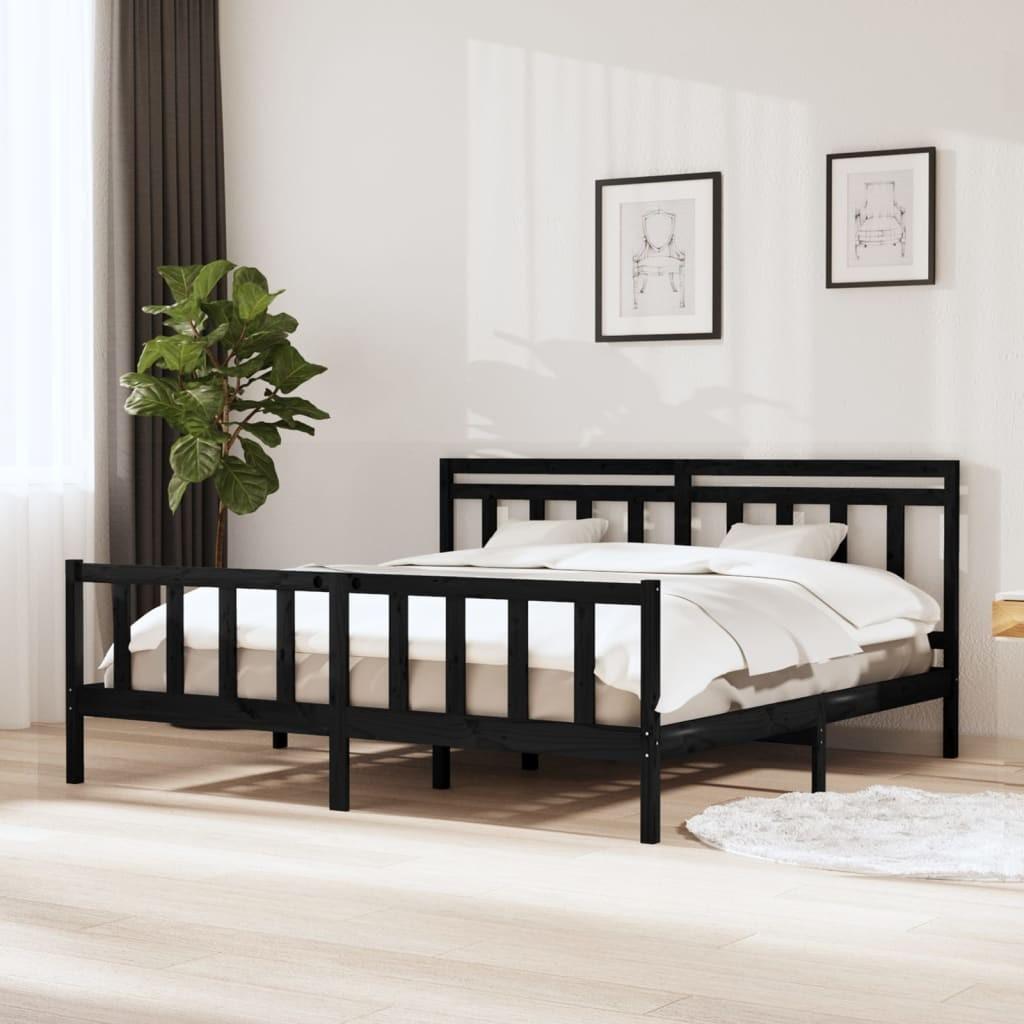 Sengeramme 200x200 cm massivt træ sort