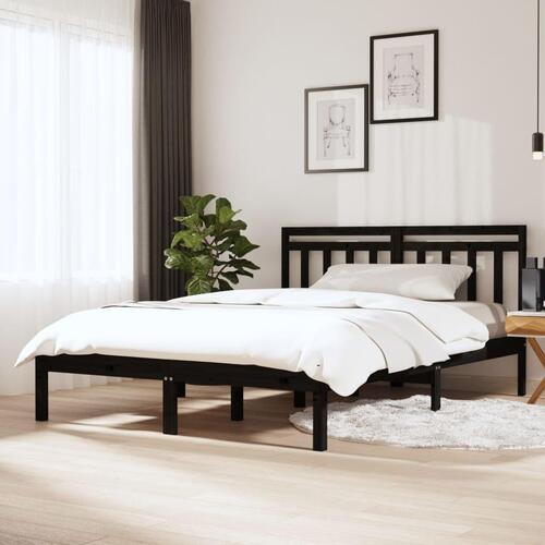 Sengeramme 140x190 cm massivt fyrretræ sort