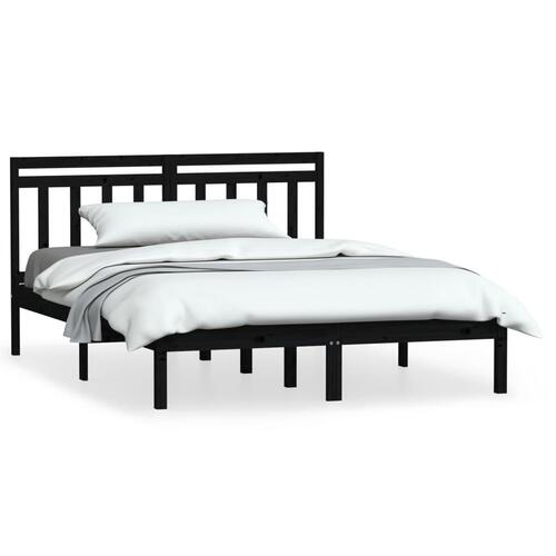 Sengeramme 140x190 cm massivt fyrretræ sort