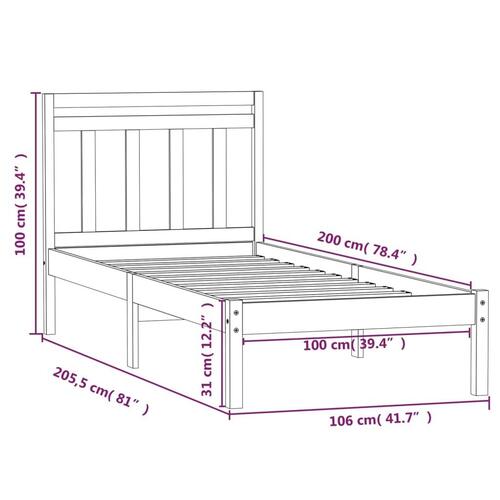 Sengeramme 100x200 cm massivt fyrretræ hvid