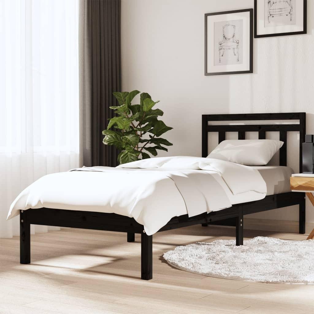 Sengeramme 100x200 cm massivt fyrretræ sort