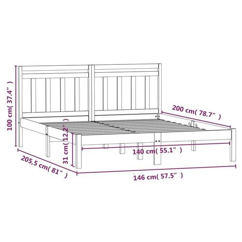 Sengeramme 140x200 cm massivt fyrretræ sort