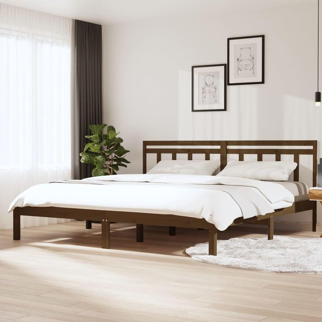 Sengeramme 200x200 cm massivt fyrretræ gyldenbrun