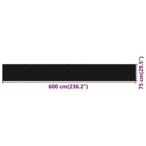 Altanafskærmning 75x600 cm HDPE sort