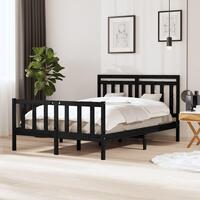 Sengeramme 140x190 cm massivt træ sort