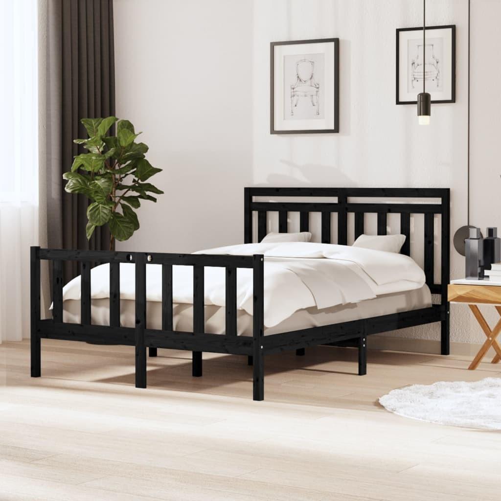 Sengeramme 140x190 cm massivt træ sort