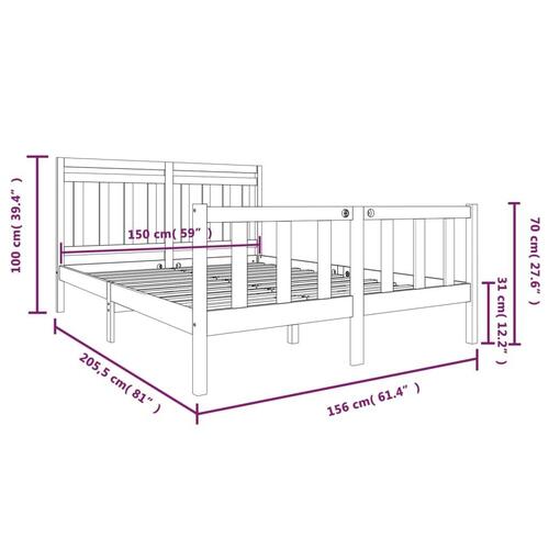 Sengeramme 150x200 cm King Size massivt træ grå