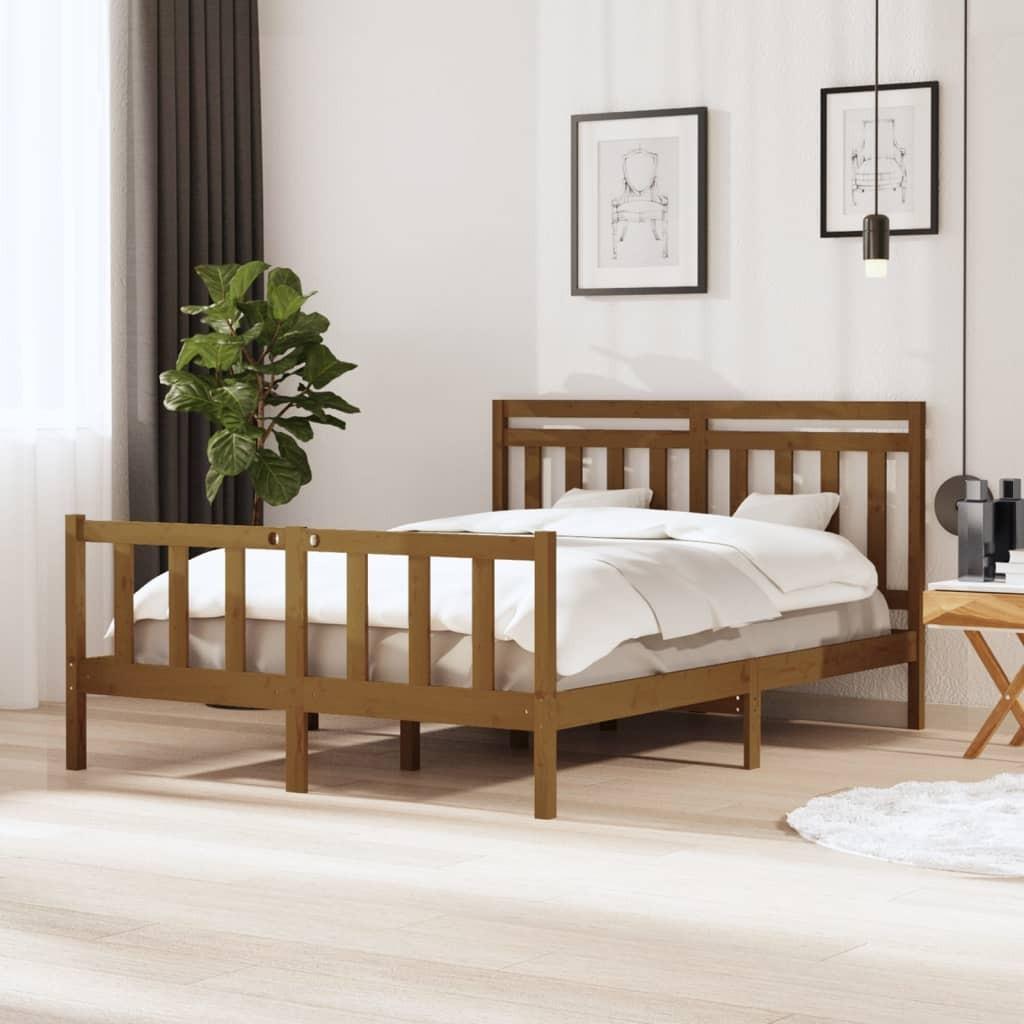 Sengeramme 150x200 cm King Size massivt træ gyldenbrun