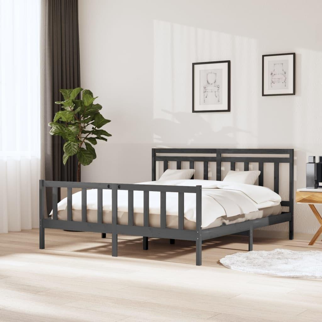 Sengeramme 180x200 cm Super King massivt træ grå