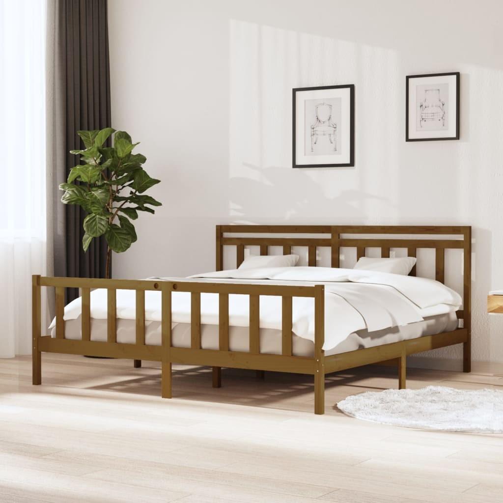 Sengeramme 200x200 cm massivt træ gyldenbrun