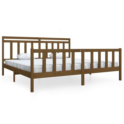 Sengeramme 200x200 cm massivt træ gyldenbrun