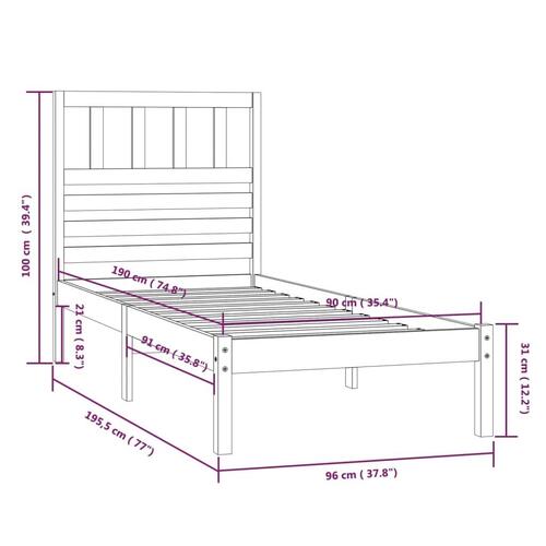 Sengeramme 90x190 cm massivt fyrretræ sort