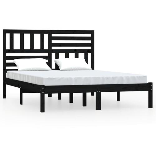Sengeramme 140x190 cm massivt fyrretræ sort