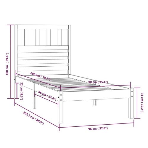 Sengeramme 90x200 cm massivt fyrretræ hvid