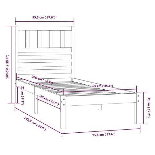 Sengeramme 90x200 cm massivt fyrretræ sort