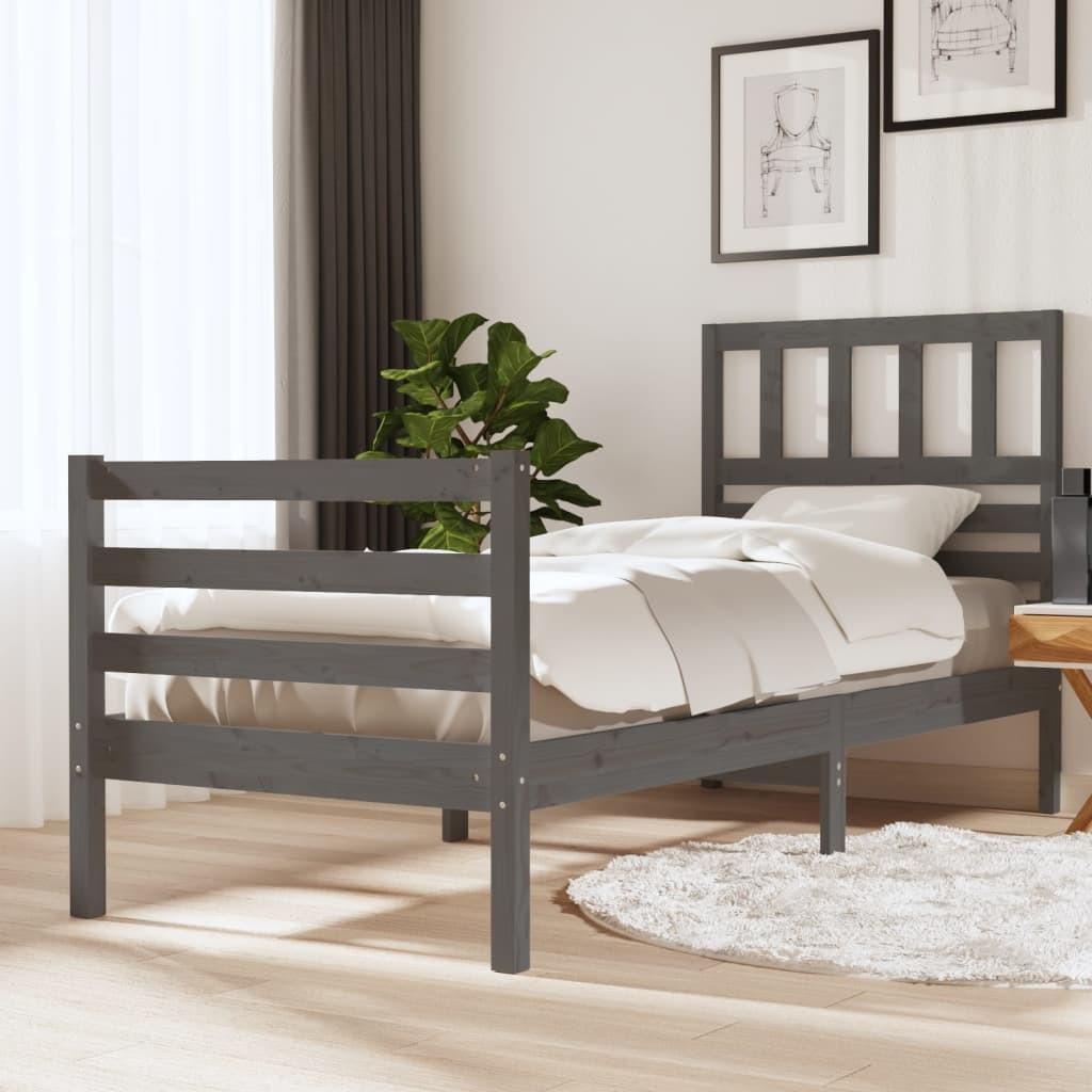 Sengeramme 90x190 cm Single massivt træ grå