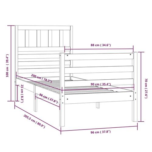Sengeramme 90x200 cm massivt træ gyldenbrun