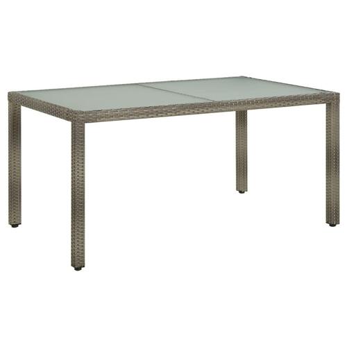 Havebord 150x90x75 cm hærdet glas og polyrattan grå