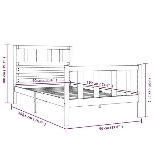 Sengeramme 90x190 cm Single massivt træ hvid
