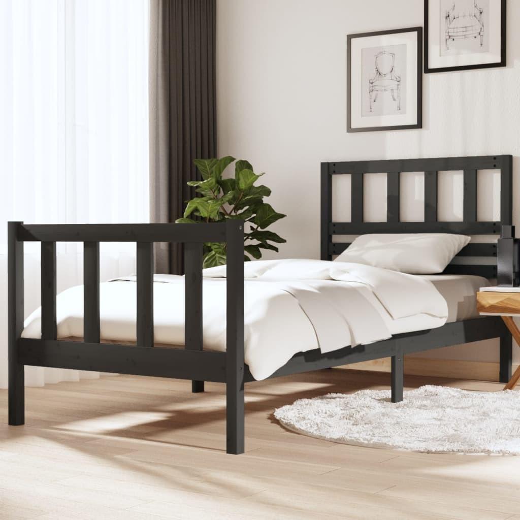 Sengeramme 90x190 cm Single massivt træ grå