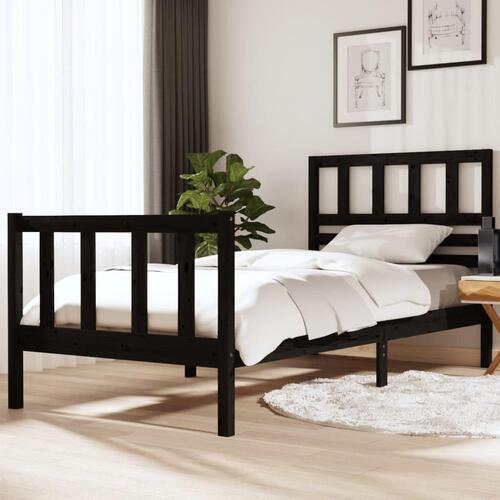 Sengeramme 90x190 cm Single massivt træ sort